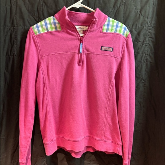 Vineyard Vines Tops - Vineyard Vines Pink Quarter-Zip Sweater with Plaid Accents
